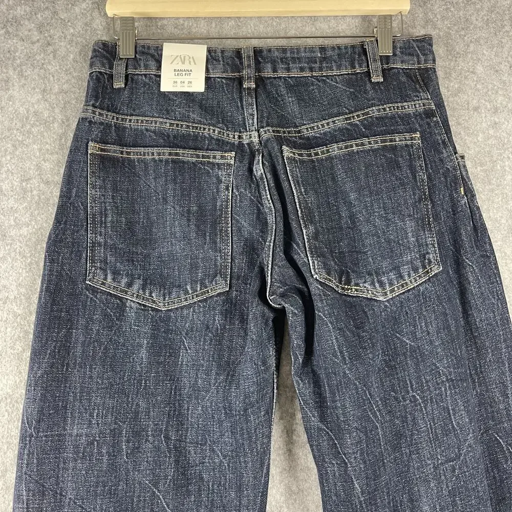 Zara Banana Leg Fit Jeans Womens‎ 4 Dark Wash Mid Rise Baggy Skater Grunge NEW